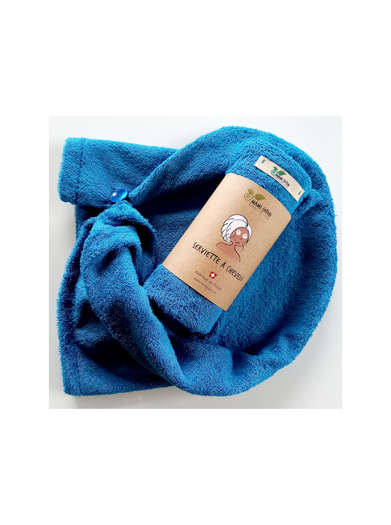 Serviette pour les cheveux mami coton bleu lagon