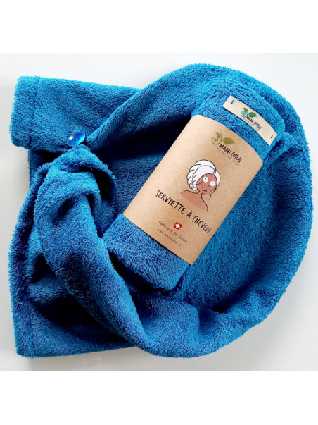 Serviette pour les cheveux mami coton bleu lagon