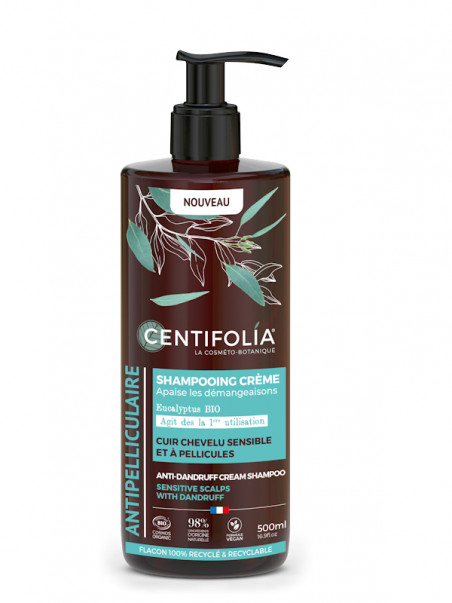 Shampoing antipellicules à l'eucalyptus et ziziphus flacon pompe 500 ml Centifolia